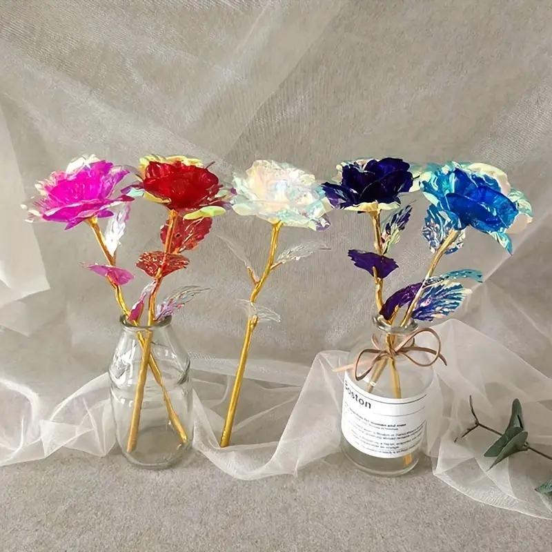 Random Color Artificial Multicolor Sparkling Rose Decoration, 5 Counts Creative Eternal Rose Flower Gift for Friend, Decorative Flowers for Home & Party