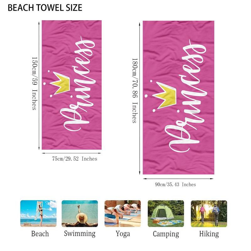 Crown & Letter Pattern Beach Towel, Beach Blanket, Mat, Soft Comfortable Breathable Beach Towel, Swimming Pool Outdoor Beach Towel, Mat for Women & Girls, Travel Essentials, Vacation Accessories, Gifts