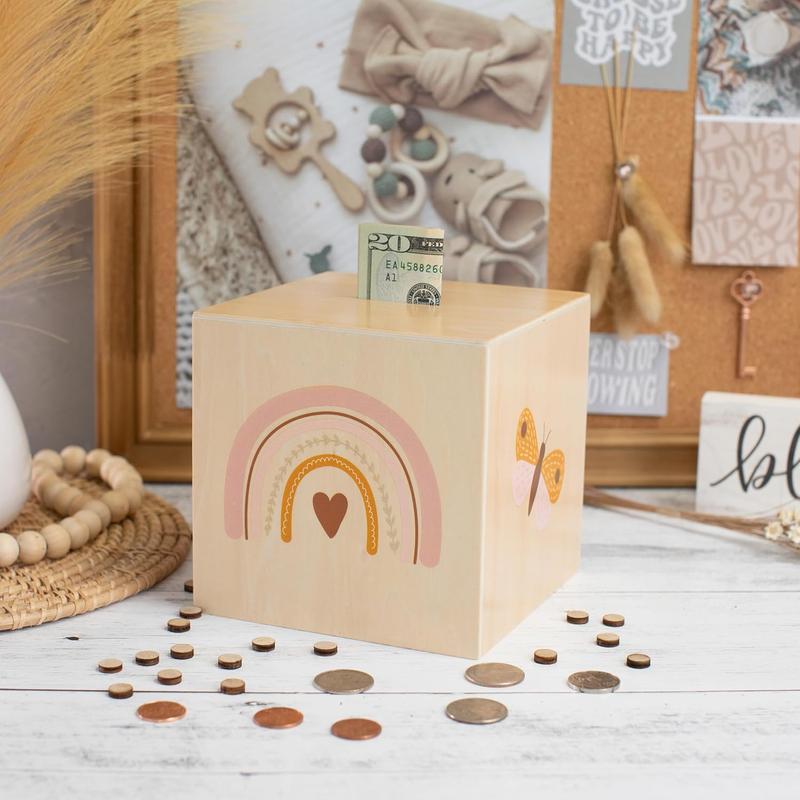 Wooden Piggy Bank - Beautifully made piggy bank to encourage children to save money from an early age - A great gift for boys and girls to brighten up any child's bedroom Wooden Piggy Bank with Target