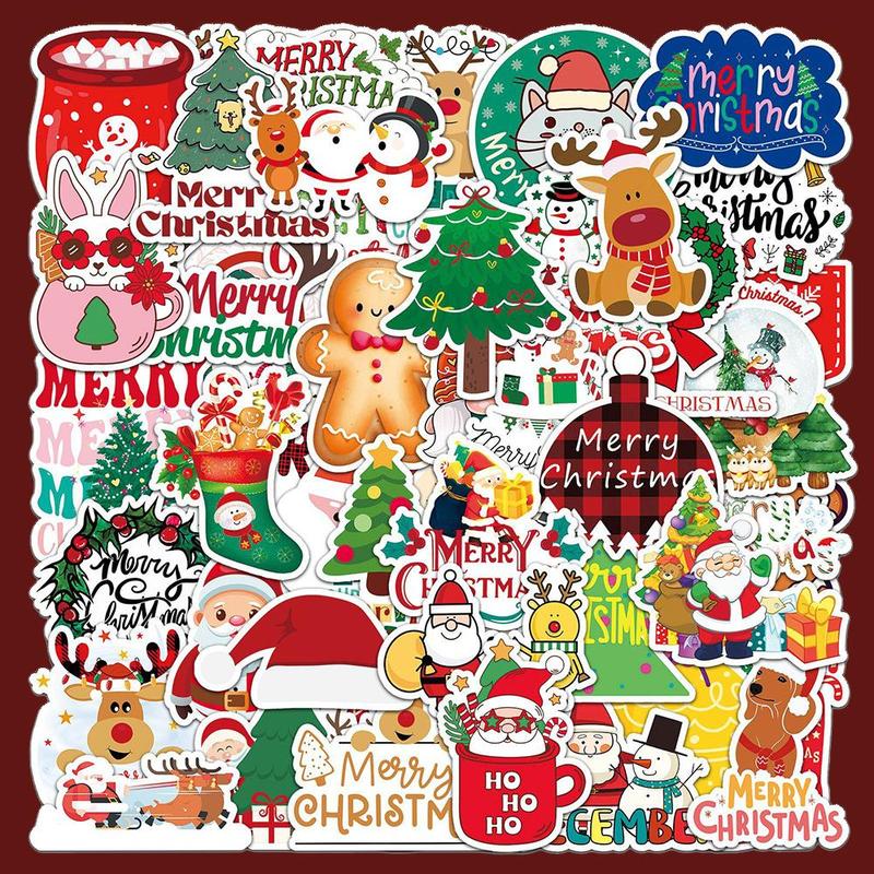 Christmas Gingerbread Man Series Sticker, 50pcs set Waterproof Decorative Sticker, DIY Creative Sticker for Phone Case, Laptop, Notebook, Helmet, Skateboard