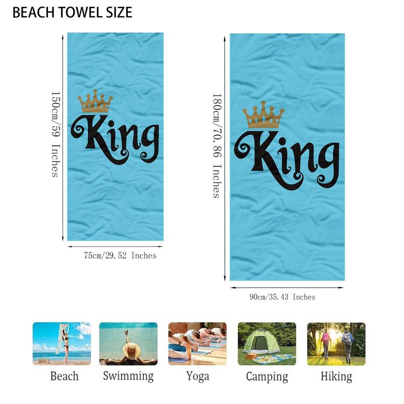 Crown & Letter Pattern Beach Towel, Beach Blanket, Mat, Soft Comfortable Breathable Beach Towel, Swimming Pool Outdoor Beach Towel, Mat for Women & Girls, Travel Essentials, Vacation Accessories, Gifts