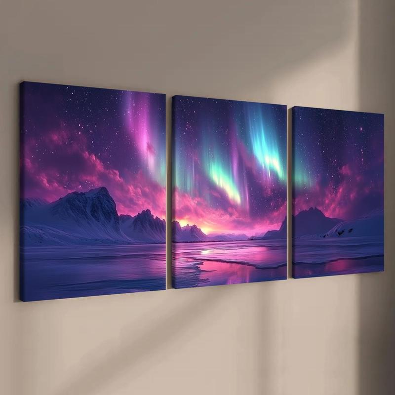 Wooden Framed Canvas Painting, 3 Counts set Nature Landscape Pattern Wall Art, Modern Wall Decor for Home Living Room Bedroom Office