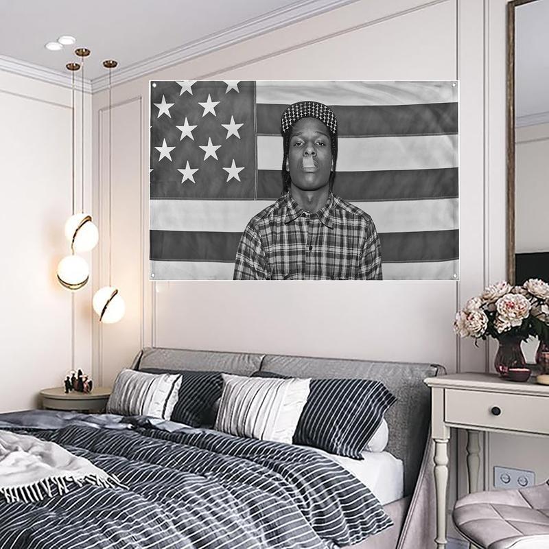 A$AP Rocky ASAPS American Flag Rap Rapper Motivational Inspirational Office Gym Wall Dorm Decor Design on a 3X5 Feet Flag Banners Ornaments