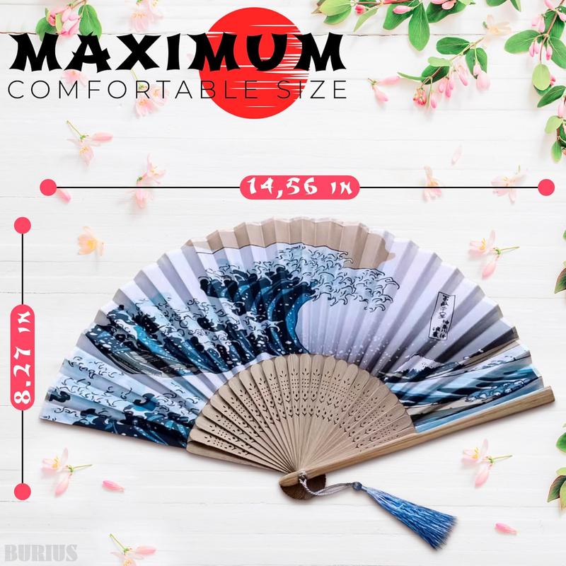 Fan Hand Held Foldable Fan - Portable Fan Handheld Bamboo Fans  Vintage Hand Fan for Women Retro Fan - Handheld Fan Folding Kanagawa Wave Vintage Retro Style Handheld  Decor