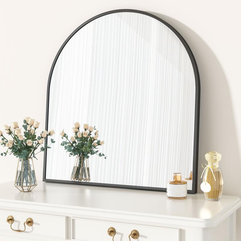 EASLY 32 in. x 34 in. Arched Aluminum Alloy Framed Wall Mirror Decor Crystal