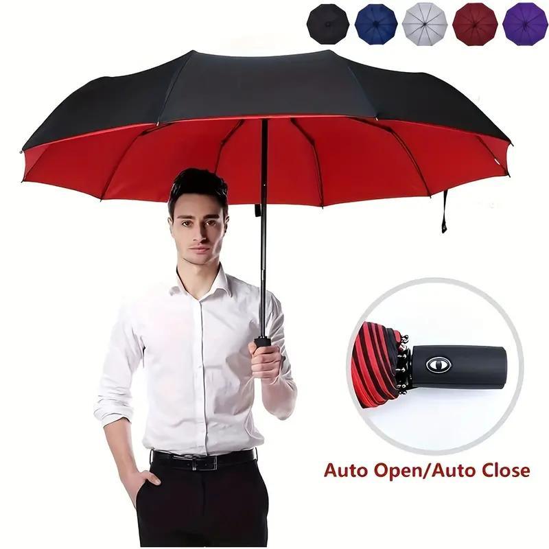 10 Ribs Folding Umbrella, 1 Count Windproof Automatic Umbrella, Fashionable Umbrella for Sunny and Rainy Weather, Simple Design Umbrella for Travel