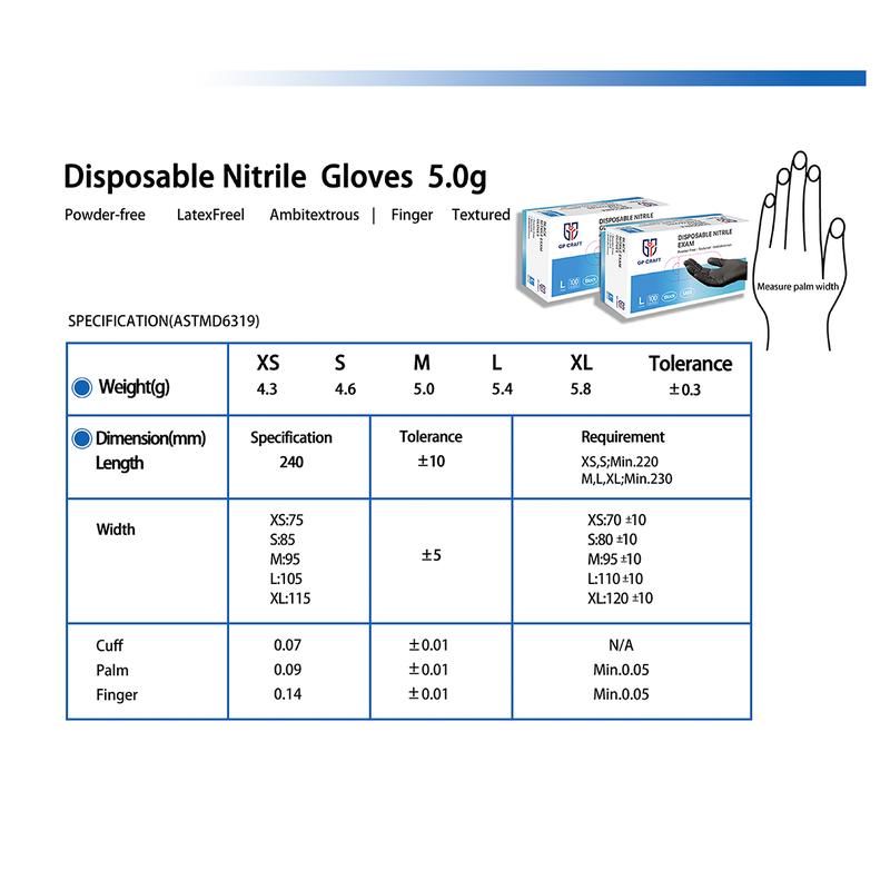 GP Craft  Black Nitrile durable disposable  gloves, 5 mil, powder free and latex-free, elastic, wear resistant, clean and waterproof Hand Thick