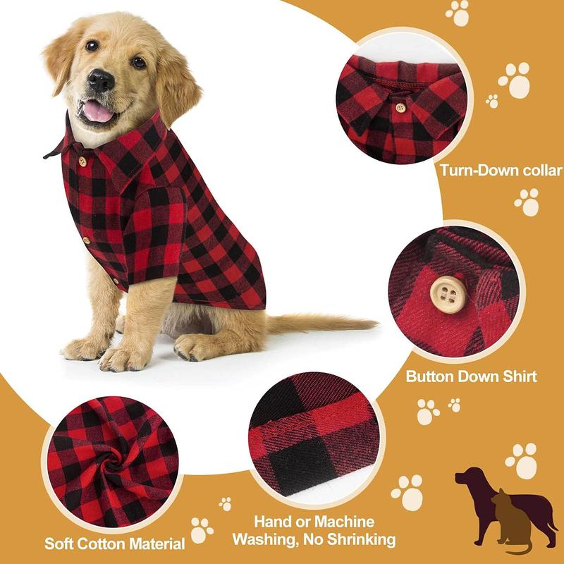 Plaid Dog Shirt Red Buffalo Dog Outfit Soft Casual Dog Clothes for Small Medium Large Dogs Puppy Cats Halloween Thanksgiving Christmas Costumes(M)