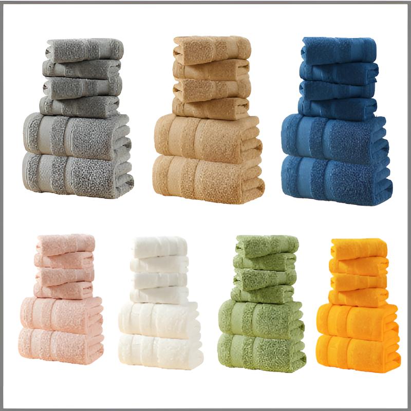 6-Piece Cotton Towel Set: 2 Square Towels (15x15 in), 2 Bath Towels (15x30 in), 2 Extra-Large Bath Sheets (30x60 in) - 100% Cotton