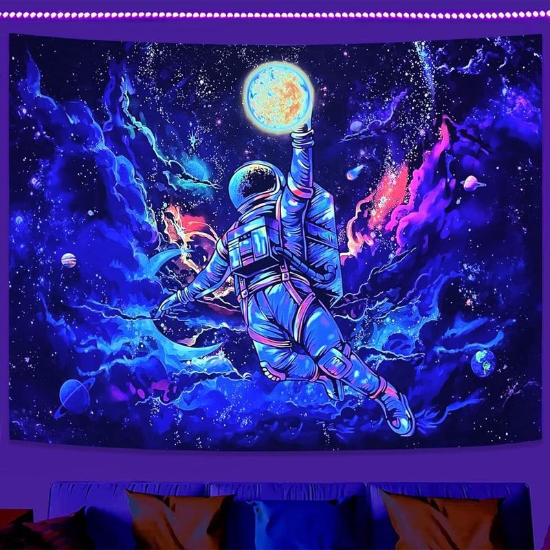 59x51 InchesBlacklight Astronaut Space Tapestry, UV Reactive Galaxy Universe Planet Glow In Dark Tapestries For Men, Boys And Teens Cool Poster