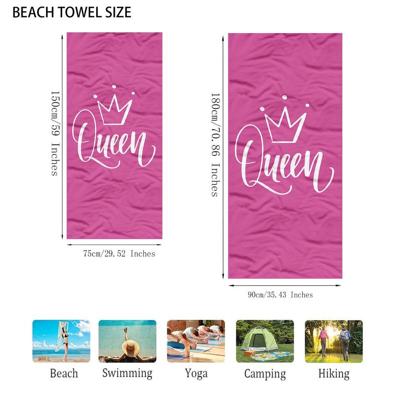 Crown & Letter Pattern Beach Towel, Beach Blanket, Mat, Soft Comfortable Breathable Beach Towel, Swimming Pool Outdoor Beach Towel, Mat for Women & Girls, Travel Essentials, Vacation Accessories, Gifts