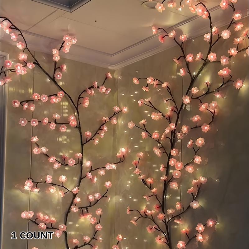 Christmas Cherry Blossom LED Branch Shaped Light for Room Decor, 1 Count Lovely Romantic USB Powered DIY Holiday Vine Light, Suitable for Living Room, Bedroom Wall Decoration, Fall Decor