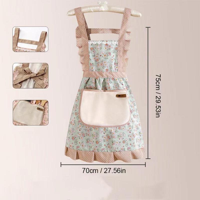 Floral Print Apron with Pocket, 1 Count Breathable Sleeveless Waterproof Apron, Kitchen Apron for Restaurant Chef, Home Care Supplies