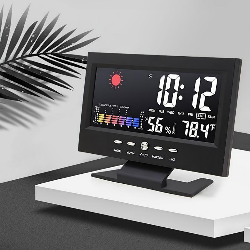 1pc Voice Controlled Digital Weather Station Clock - Large Backlit Display, Accurate Temperature & Humidity Readings, 12 24 Hour Format, Weather Forecast, USB Powered - Perfect for Home or Office Use Decor Plastic