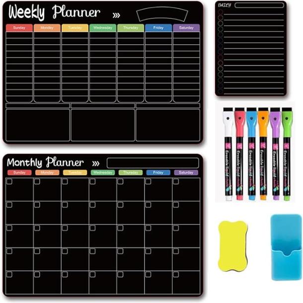 Large Magnetic Calendar for Refrigerator with Dry Erase and 6 Color Markers Monthly & Weekly Planner Black Board for Fridge Wall Refrigerator  .