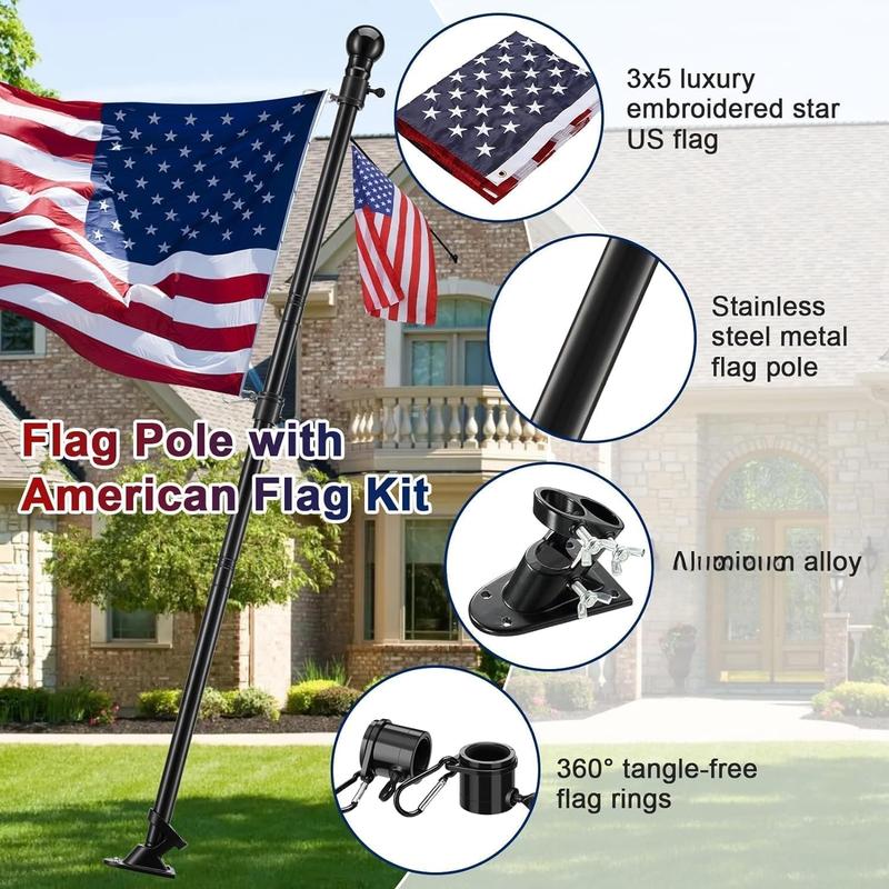 Flag Pole Kit with 3x5  Flag - Includes 6ft Heavy Duty Tangle Free Flagpole,Weather Resistant 3x5 Embroidered  Flag,Aluminum Holder Bracket,for Outside House,Porch,Outdoor