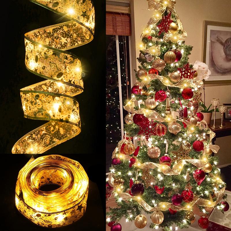 Christmas Tree Decorations String Light,32ft 100 LED Gold Warm Lights Copper Wire Ribbon Light for Party Wedding,Christmas Tree Decor Light Ornaments