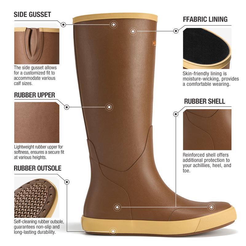 Men's Deck Boots Insulated Rubber Boots Knee High Waterproof Fishing Boots with Fabric Lining Rain Boots for Men Outdoor Work Boots  Comfortable Lightweight Shoe