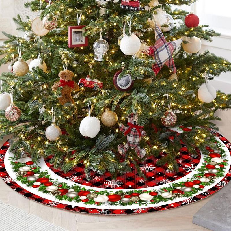 Christmas Tree Skirt, 1 Count Colorful Pattern Xmas Tree Skirt, Holiday Party Decoration Supplies for Home Office Shopping Mall