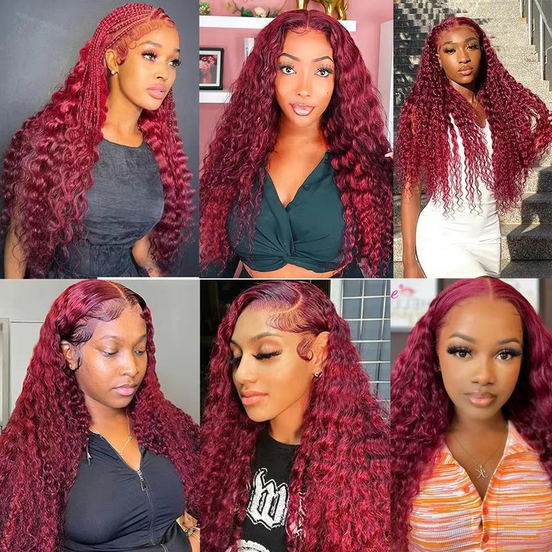 250 Density 30 34 Inch Burgundy 13x6 Hd Lace Frontal  Wig Brazilian 99J Red Curly Wigs Deep Wave Lace Front Wigs Women