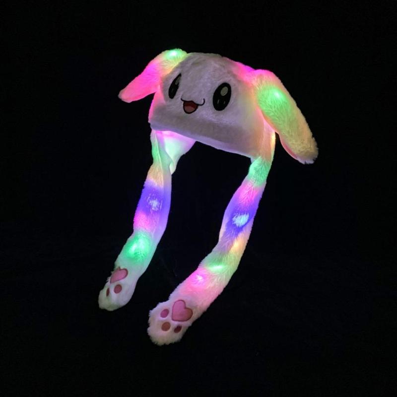 Cute Rabbit Design Plush Hat, 1 Count LED Glowing Plush Rabbit Hat, Funny Glowing and Ear Moving Bunny Hat Cap for Women Girls, Party Hat, Cosplay Props