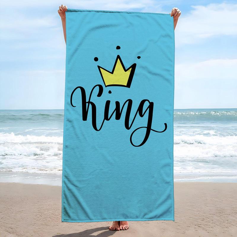 Crown & Letter Pattern Beach Towel, Beach Blanket, Mat, Soft Comfortable Breathable Beach Towel, Swimming Pool Outdoor Beach Towel, Mat for Women & Girls, Travel Essentials, Vacation Accessories, Gifts