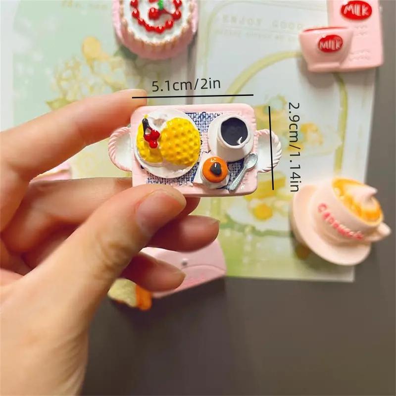 Cute 3D Cartoon Food Themed Fridge Magnets, 6 Counts Miniature Resin Kitchen Decor for Refrigerators & Whiteboards, Home Decor