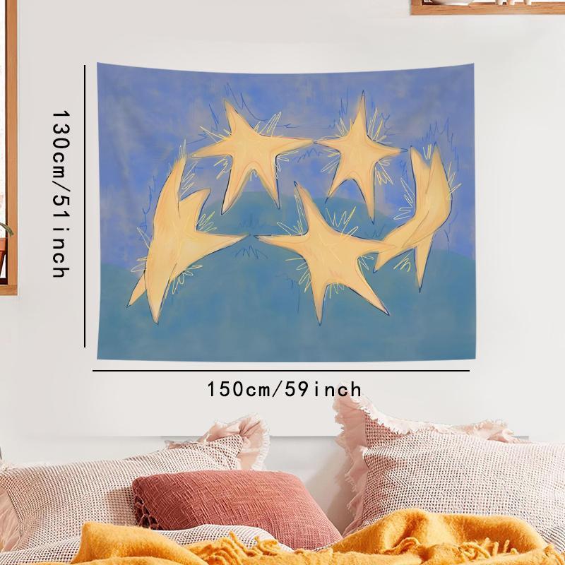 Abstract Yellow Star Pattern Tapestry, 1 Count Bohemian Style Wall Hanging Tapestry, Wall Art Decor for Home Living Room Bedroom Dorm