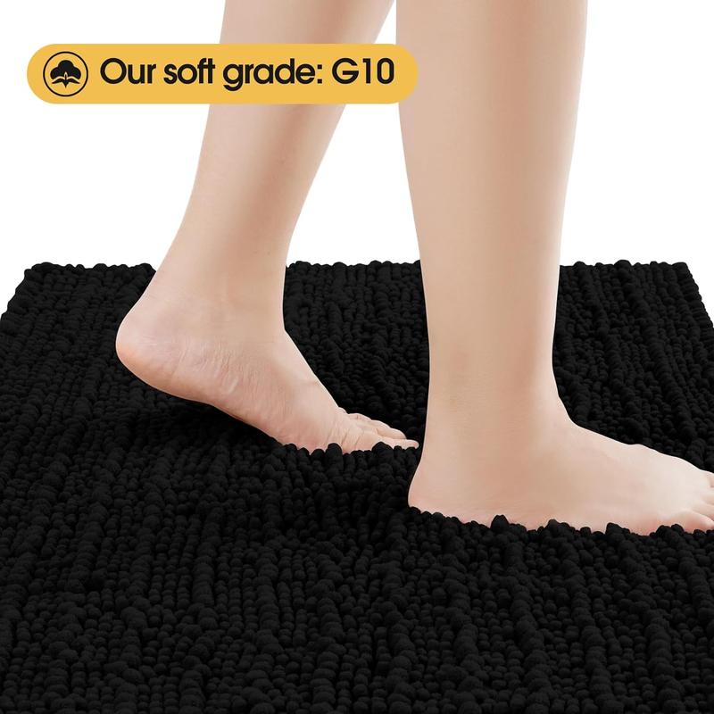 Upgrade Extra Large Black Bathroom Rug Set 3 Pieces Ultra Soft, Thick Absorbent Bath Mats, Non Slip Chenille Toilet Mat for Bathroom, Bedroom, Kitchen Cloud Cozy Microfiber Microfiber Microfiber