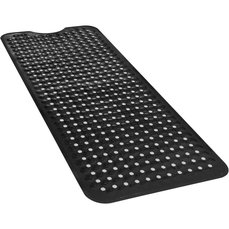 Bathtub and Shower Mats, Long Non Slip Bath Mat, Bath Tub Mat with Suction Cups & Drain Holes for Bathroom, Machine Washable Bathroom Mats, Opaque Black