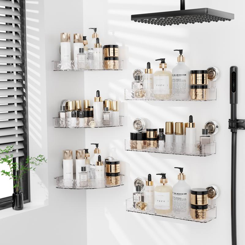 Fehokinch Suction cup Storage Holders & Racks, Space-Saving home supplies, suction cup shelf, wall-mounted bathroom floating shelf, shower dispenser soap organizer, corner shower caddy apply in bathroom washroom sink kitchen, easy install removal