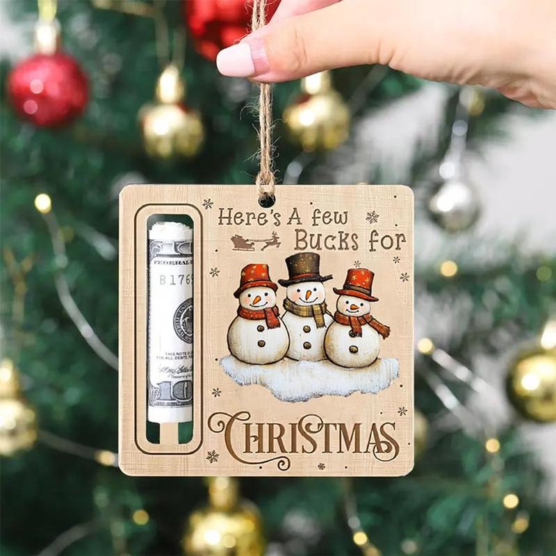 Wooden Christmas Money Holder Ornament, 4 Counts set Cute Cartoon Design Money Holder, Classic Holiday Tree Decor for Festive Season Gifts, without Money