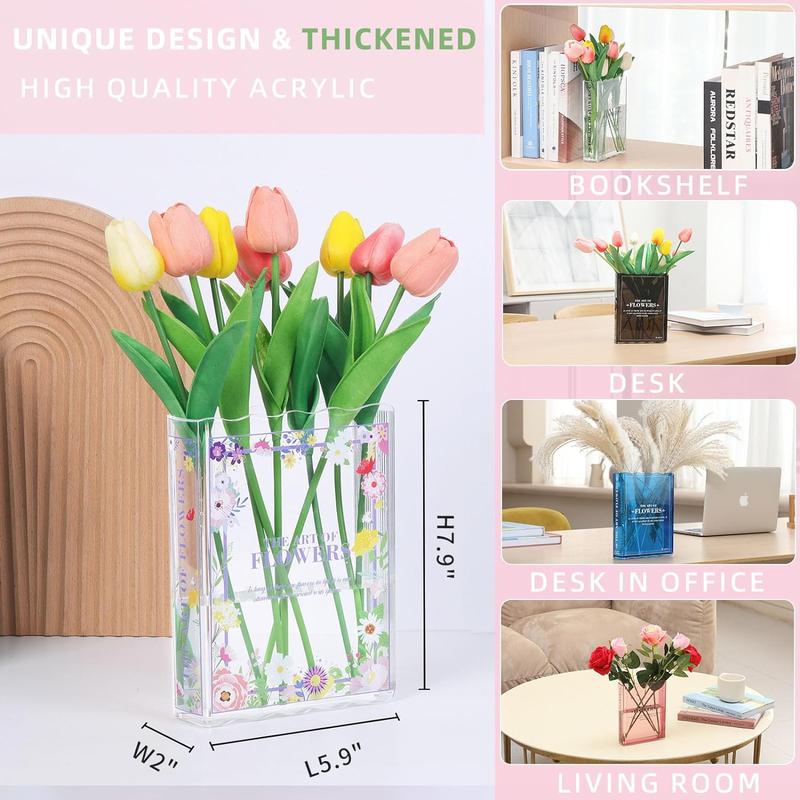 Book-Shaped Flower Vase, Book Lovers Gifts, Pink Vases for Wedding Decor Centerpieces & Must-Have for Home, Bookshelf,Bedroom & Table Premium Decor for Women Like Mothers Day (Pink)