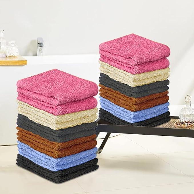 QUBA LINEN 100% Cotton - Wash Cloth Set - Pack of 24, Flannel Face Cloths, Highly Absorbent and Soft Feel Fingertip Towels (12x12 Pack of 24) Gift Bath