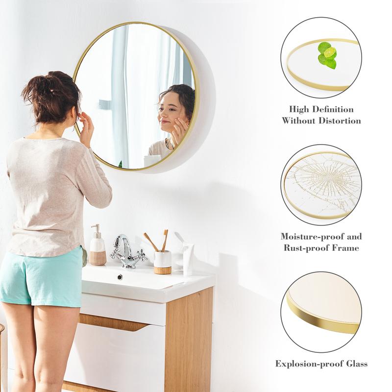 Round Wall Mirror, Bathroom Mirrors for Over Sink, Circle Mirror for Bathroom, Entryway, Bedroom, Vanity