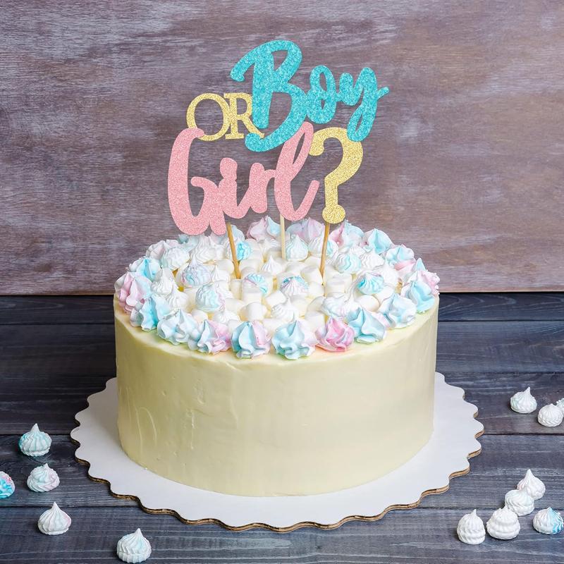 Boy or Girl Cake Topper Glitter Pink or Blue Cake Pick Gender Reveal Cake Decorations for  Shower Gender Reveal Theme  Boys Girls Birthday Party Decoration Supplies