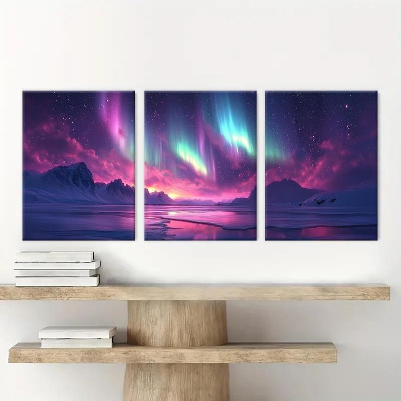 Wooden Framed Canvas Painting, 3 Counts set Nature Landscape Pattern Wall Art, Modern Wall Decor for Home Living Room Bedroom Office