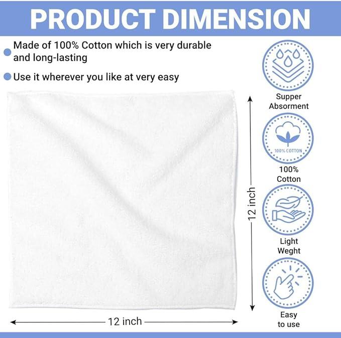 QUBA LINEN 100% Cotton - Wash Cloth Set - Pack of 24, Flannel Face Cloths, Highly Absorbent and Soft Feel Fingertip Towels (12x12 Pack of 24) Gift Bath