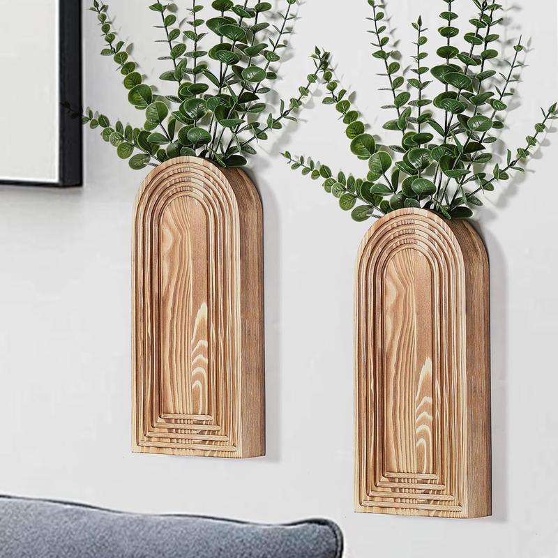 Modern Wall Wood Vase two-piece set -Entryway Decor, Wood Wall Art, Hallway Decor-Modern Farmhouse & Boho Bathroom Wall Decor-Perfect for Dining Room, Living Room, or Any Narrow Wall Space（Brown）