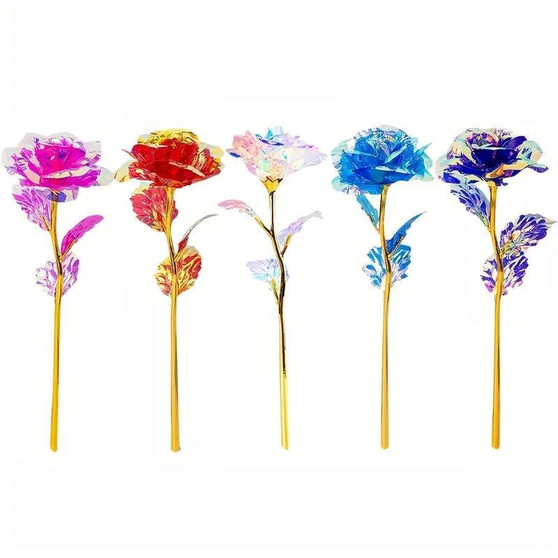 Random Color Artificial Multicolor Sparkling Rose Decoration, 5 Counts Creative Eternal Rose Flower Gift for Friend, Decorative Flowers for Home & Party