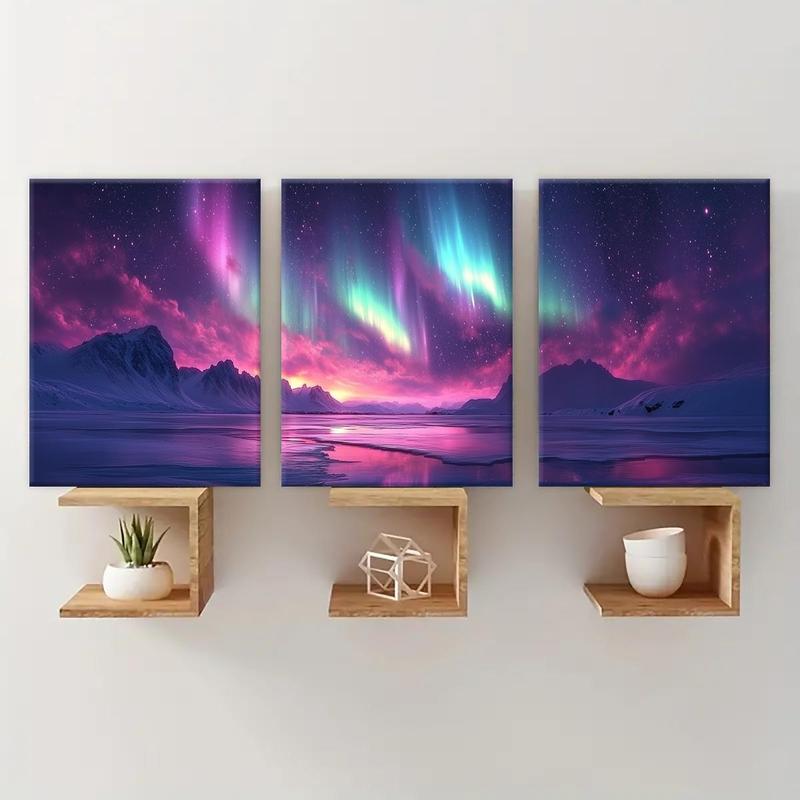 Wooden Framed Canvas Painting, 3 Counts set Nature Landscape Pattern Wall Art, Modern Wall Decor for Home Living Room Bedroom Office