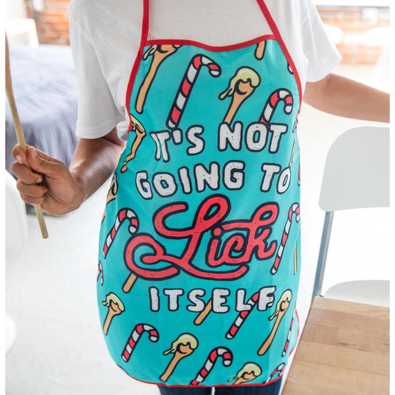 It's Not Going To Lick Itself Apron Funny Christmas Baking Candycane Graphic Novelty Smock Funny Graphic Kitchenwear Christmas  Funny Food  Novelty Cookware Blue