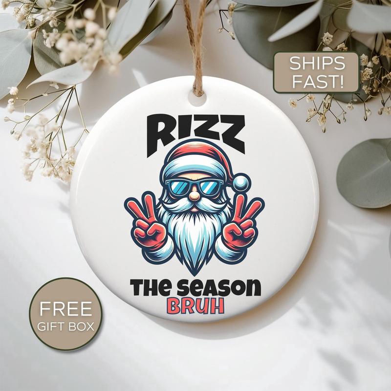 Funny Ornament for Gen Z Son, Rizz The Season BRUH Custom Gift for Teen Boy, Trendy Meme Ornament for Brother Personalized Teenage Boy Gift