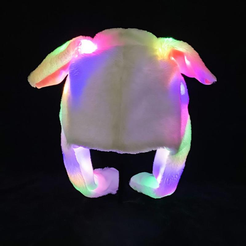 Cute Rabbit Design Plush Hat, 1 Count LED Glowing Plush Rabbit Hat, Funny Glowing and Ear Moving Bunny Hat Cap for Women Girls, Party Hat, Cosplay Props