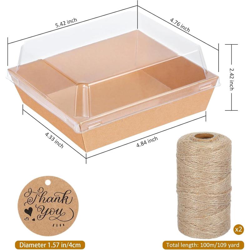 100 Pack Paper Charcuterie Boxes with Clear Lids, 5“ Brown Dessert Boxes Cookie Square Boxes, Disposable Food Containers for Strawberry Dessert Fruit