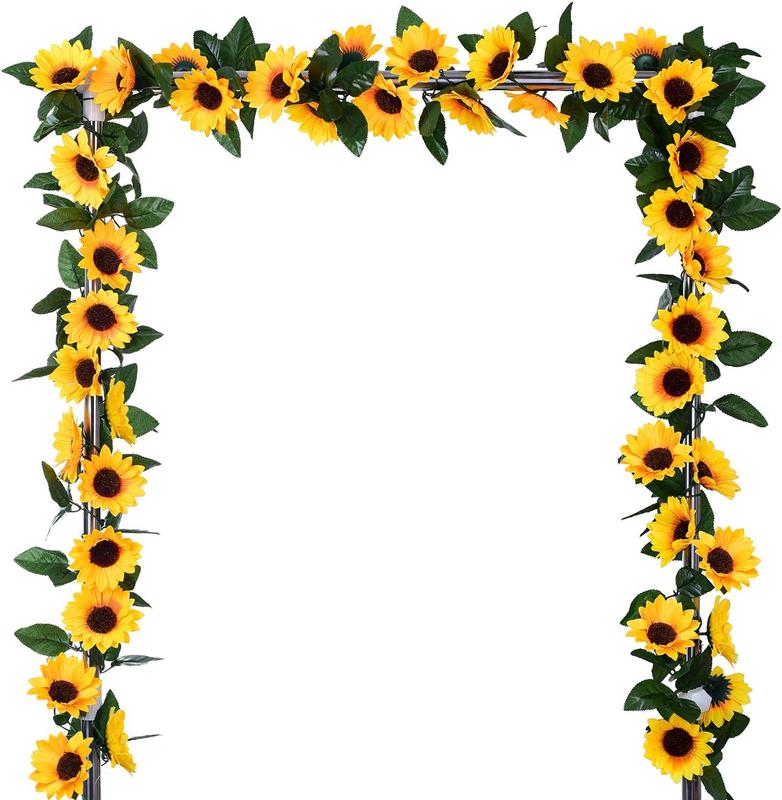 4 Pack Artificial Sunflower Garland - Silk Sunflower Vine Artificial Flowers Garland with Green Leaves for Wedding Party Table Decoration