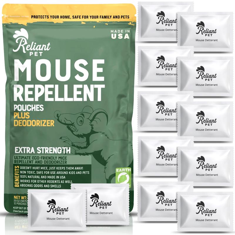 Reliant Pet Mouse Repellent Pouches - Rodent Repellent Made in USA (12 Pouches) - Keep Rodents Out of Cars - Mouse Deterrents with Peppermint Oil