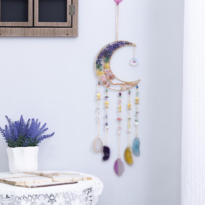 Creative Moon Design Hanging Decor, 1 Count Artificial Crystal Dream Catcher with Pendant, Hanging Decoration for Home Living Room Outdoor Indoor Window