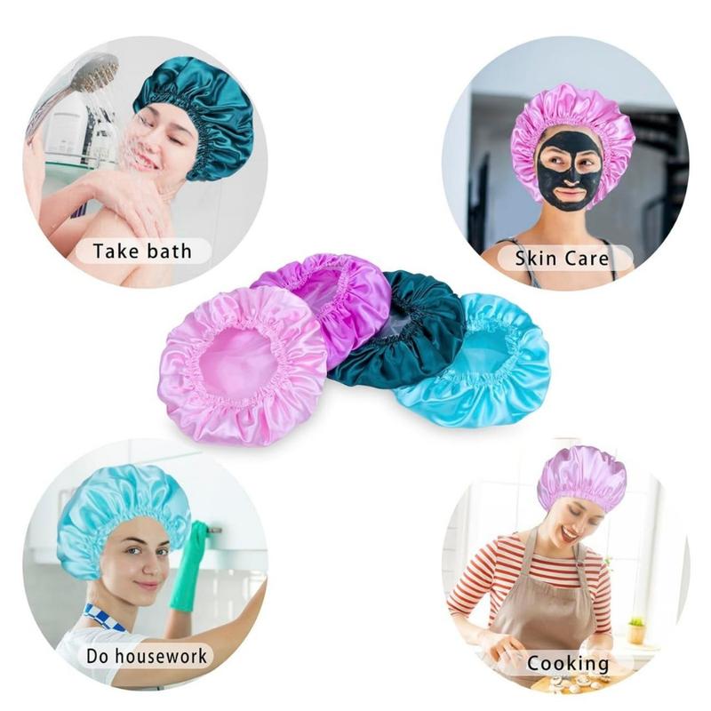 Shower Caps for Women, 4 PCS Elastic and Reusable Bath Caps, Double Waterproof Layers Shower Cap, Bathing Shower Caps, Environmental Protection Hair Bath Hat - Solid Color(Creative Life Pavilion) Cover