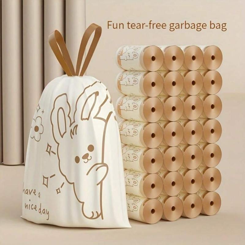 Cute Cartoon Rabbit Pattern Trash Bag (60pcs), Large Bathroom Trash Bag with Drawstring, Home Care Supplies for Bathroom & Kitchen & Living Room